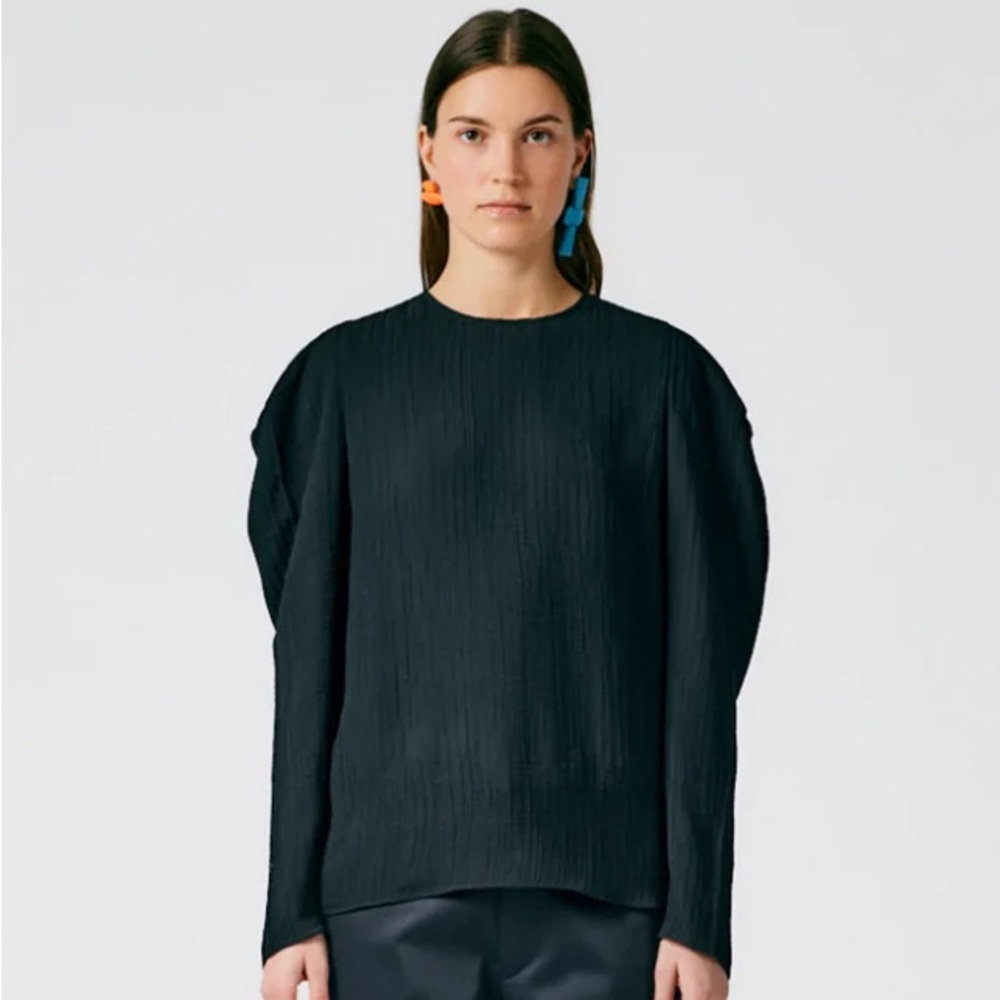 Tibi Matte Crinkle Long Square Sleeve Top